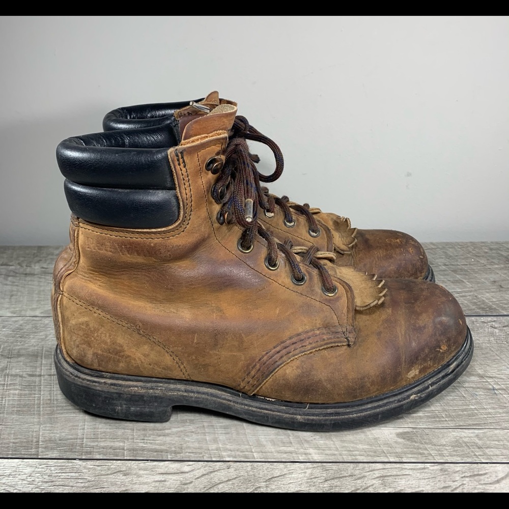 Red Wing 2367 Men's Brown Leather Rubber Neck Work Sport Steel Toe Boots Size 8